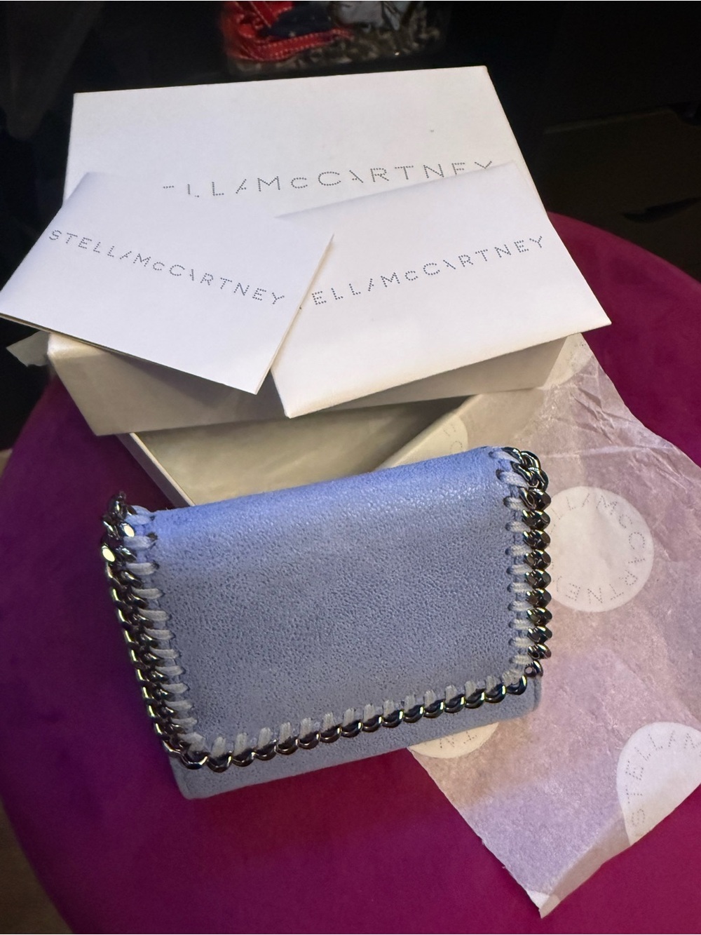 Stella McCartney Periwinkle Blue Chain-Trim Foldover Wallet